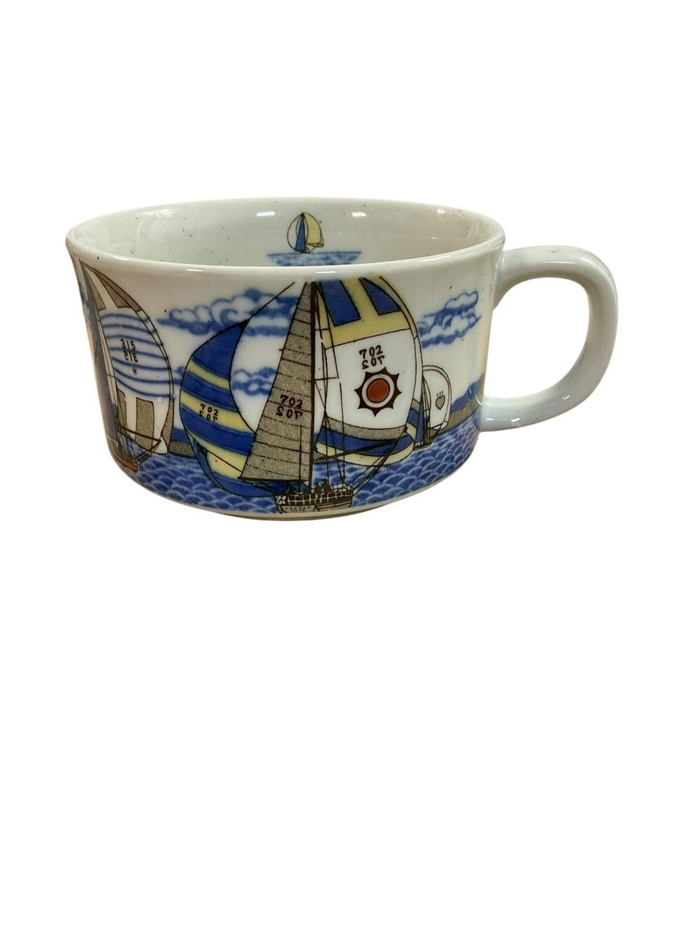 Otagiri Vintage 14 Oz Sailboat Regatta Stoneware Soup Mug Nautical Japan
